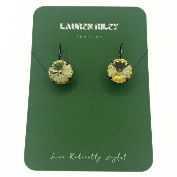 Handcrafted Yellow Swarovski Crystal Drop Earrings - Hematite Plated Nickel-Free - Picture 1 of 4